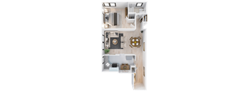 a rendering of our 1 bedroom apartment at princeton court apartments in dallas