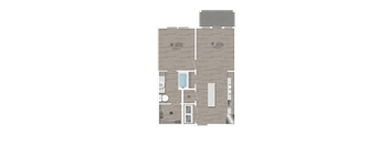 A floor plan of a house with a kitchen, living room, and two bedrooms.