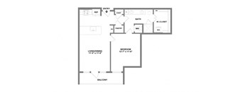 A floor plan of a home with a living room, dining room, bedroom, bathroom, pantry, and closet.