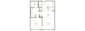 A floor plan of a house with a living room, dining room, kitchen, pantry, bath, and bedroom.