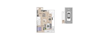 A floor plan of a house with a garage on the side.