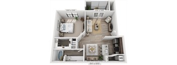 A 9'4" x 10'0" floor plan of a small apartment with a bedroom, living room, kitchen, and bathroom.