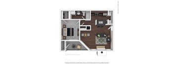 A floor plan of a house with a living room, kitchen, and two bedrooms.