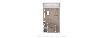 A floor plan of a house with a kitchen, dining room, living room, and bathroom.