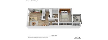 A 4 bedroom apartment with 1 bathroom and a total area of 700 square feet.