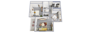 a 3d rendering of our 1 bedroom apartment at princeton court apartments in dallas