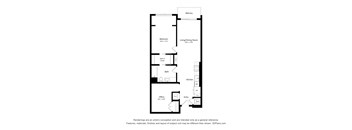 A floor plan of a house with a balcony, two bedrooms, a living/dining room, a kitchen, a bathroom, an office, and an entry way.