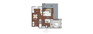 A floor plan of a one bedroom one bath apartment.