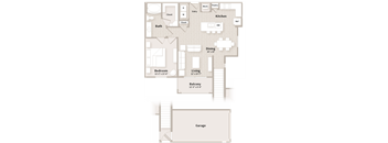 A floor plan of a house with a garage at the bottom.