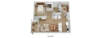 A floor plan of a house with a living room, dining room, kitchen, and bedrooms.