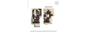 A 3D floor plan of a second floor apartment layout.