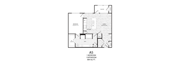 A5 floor plan for a 1 bedroom 1 bathroom apartment.