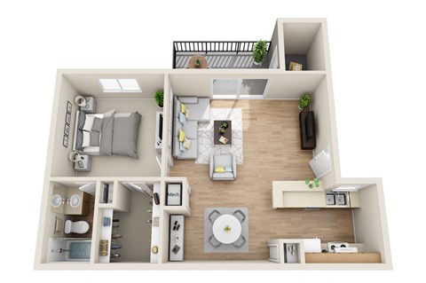 a 1 bedroom floorplan with a bathroom and a living room