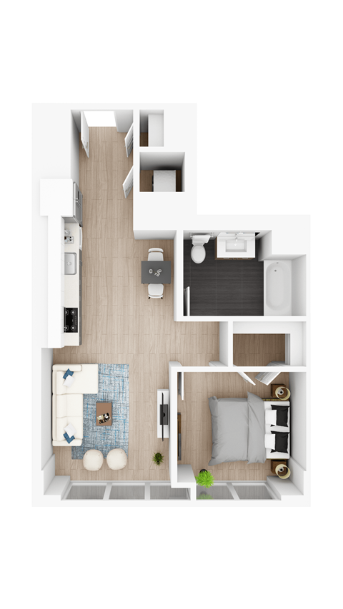 the bungalow floor plan with bedroom and living room