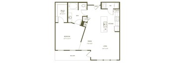 A floor plan of a house with a living room, dining room, kitchen, pantry, bathroom, bedroom, and walk-in closet.