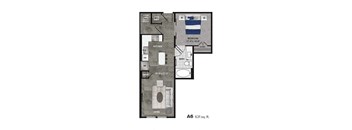 A6 631 sq. ft. floor plan of a living space.