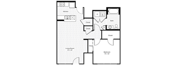 a floor plan of a home with a bedroom and a living room