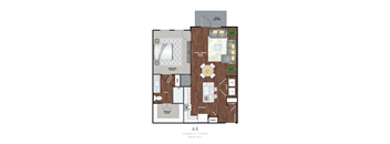 A floor plan of a One Bedroom, One Bath apartment.