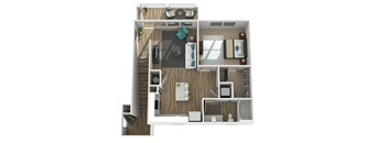 a bedroom with a bed and a chair in a room