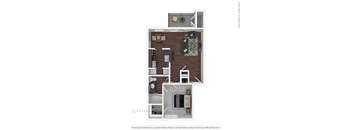 A floor plan of a two-story apartment with a living room, kitchen, and bedrooms.