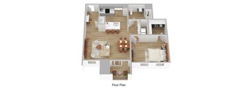 A floor plan of a house with a living room, dining room, kitchen, and bedrooms.