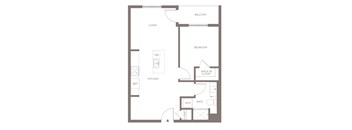 A floor plan of a home with a living room, kitchen, bedroom, and bathroom.