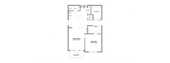A floor plan of an apartment with a living room, bedroom, bathroom, balcony, and w/closet.