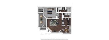 A floor plan of a house with a living room, kitchen, and dining area.