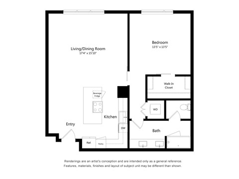 One Bedroom One Bathroom A1 Floor Plan Apartment North Scottsdale