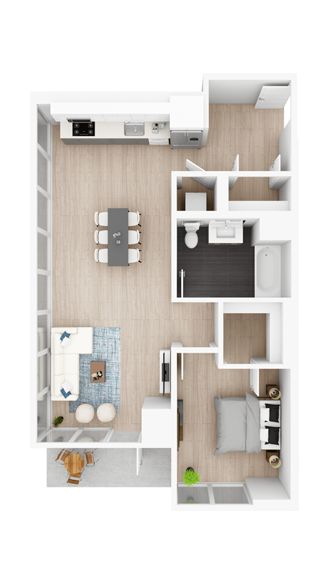 a floor plan of a bedroom with a bathroom and a living room