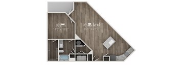 A floor plan of a house with two bedrooms and two bathrooms.