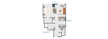 A floor plan of a living space with a bedroom and living room.