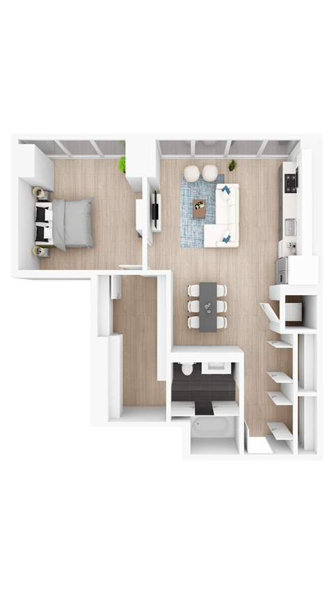 the bungalow floor plan with bedroom and living room