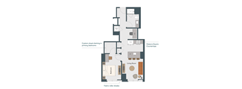 A diagram of a house layout with labeled rooms and features.