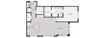 A floor plan of a house with a living room, dining room, kitchen, and bedrooms.