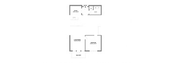 A floor plan of a home with a living room, bedroom, and study.