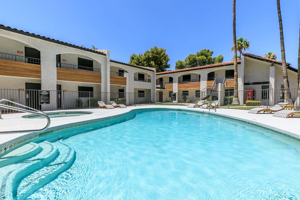 the swimming pool at our apartments in palm springs