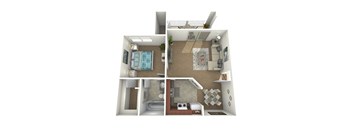 a 2 bedroom floor plan with a bathroom and a living room