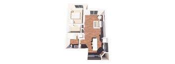 a floor plan of a small apartment with a bedroom and a living room