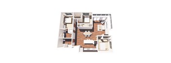 3d floor plan of a house with bedrooms and a living room