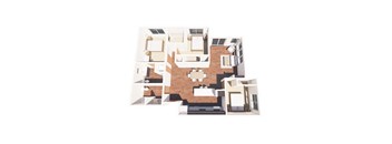 A 3D floor plan of a house with a central courtyard.