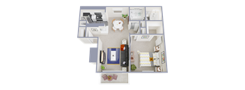 a floor plan of a studio apartment with a bedroom and a living room