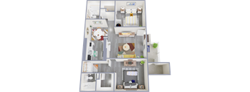 a 3d rendered floor plan of a 1 bedroom apartment