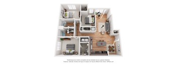 a stylized floor plan with a bedroom and living room