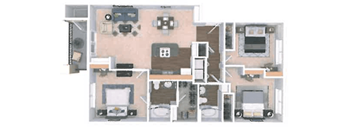 A floor plan of a house with a kitchen, living room, and two bedrooms.