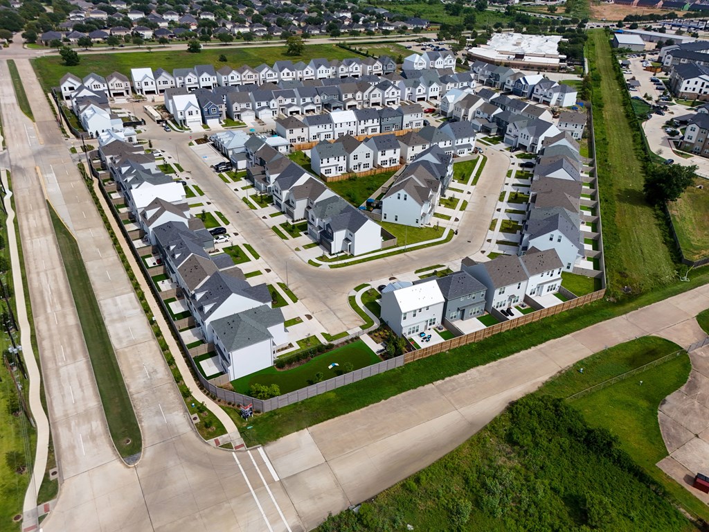 A large suburban housing development with a mix of detached and semi-detached homes.