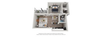 a stylized floor plan of a 1 bedroom apartment
