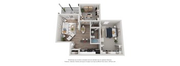 a 1 bedroom floorplan is shown in this rendering