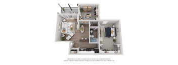 a 1 bedroom floorplan is shown in this rendering