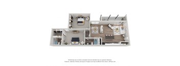 a stylized 3d floor plan of a house with a bedroom and living room